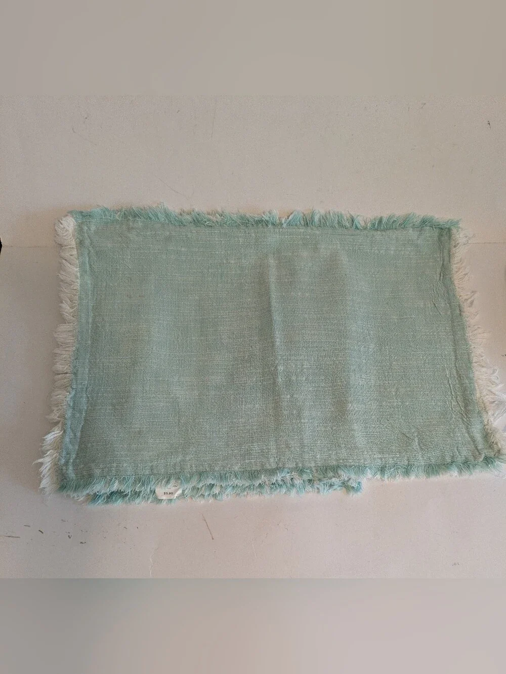 Pier 1 Imports Light Aqua Fringed Linen Cotton Placemats Bundle 3